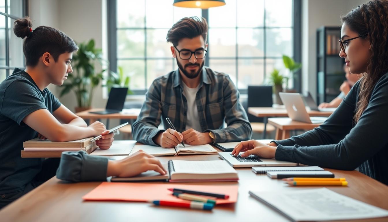Students collaborating in study space